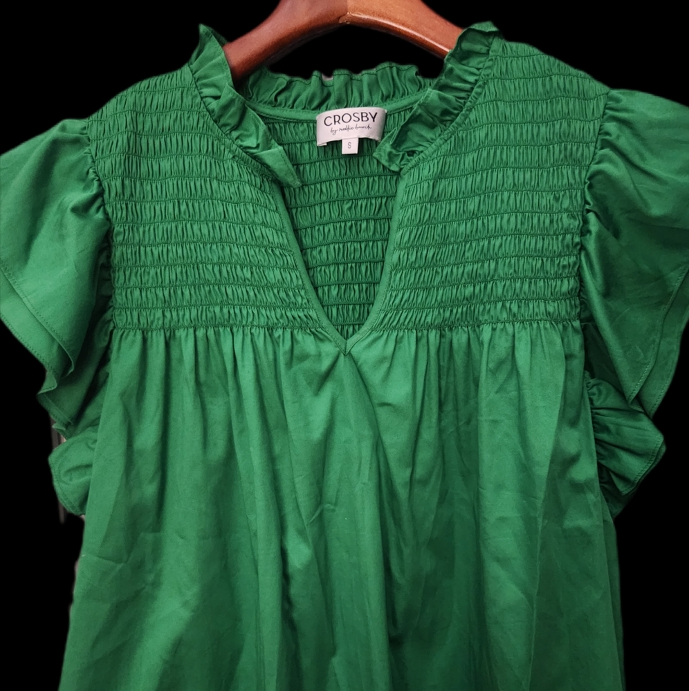 Womens CROSBY by Mollie Burch Emerald Ruffle Blouse